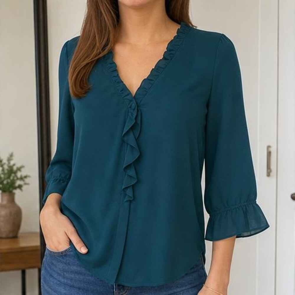Teal Button Blouse - Picture 2 of 6